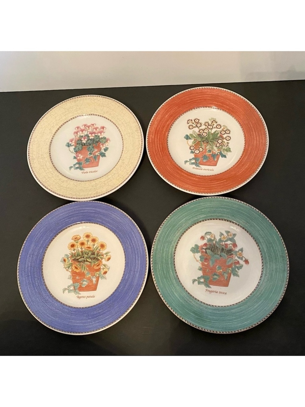 WEDGWOOD SARAH’S GARDEN QUEEN’S WARE SALAD PLATES SET OF 4 FLORAL FLOWER HOME